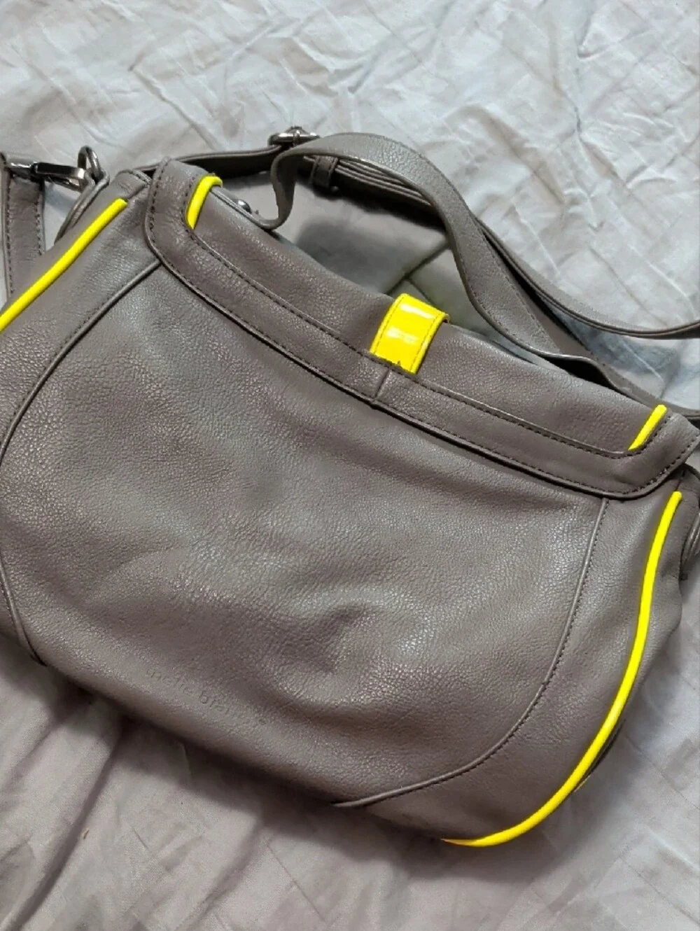 Gray and Neon Yellow Melie Bianco Crossbody Messenger Bag